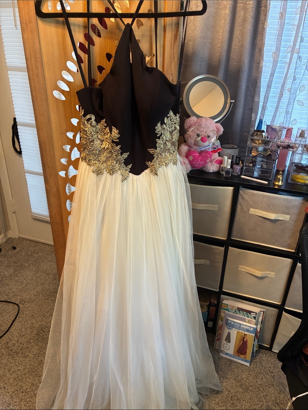 Blonde Nites Black & Ivory Lace Applique Tulle Gown